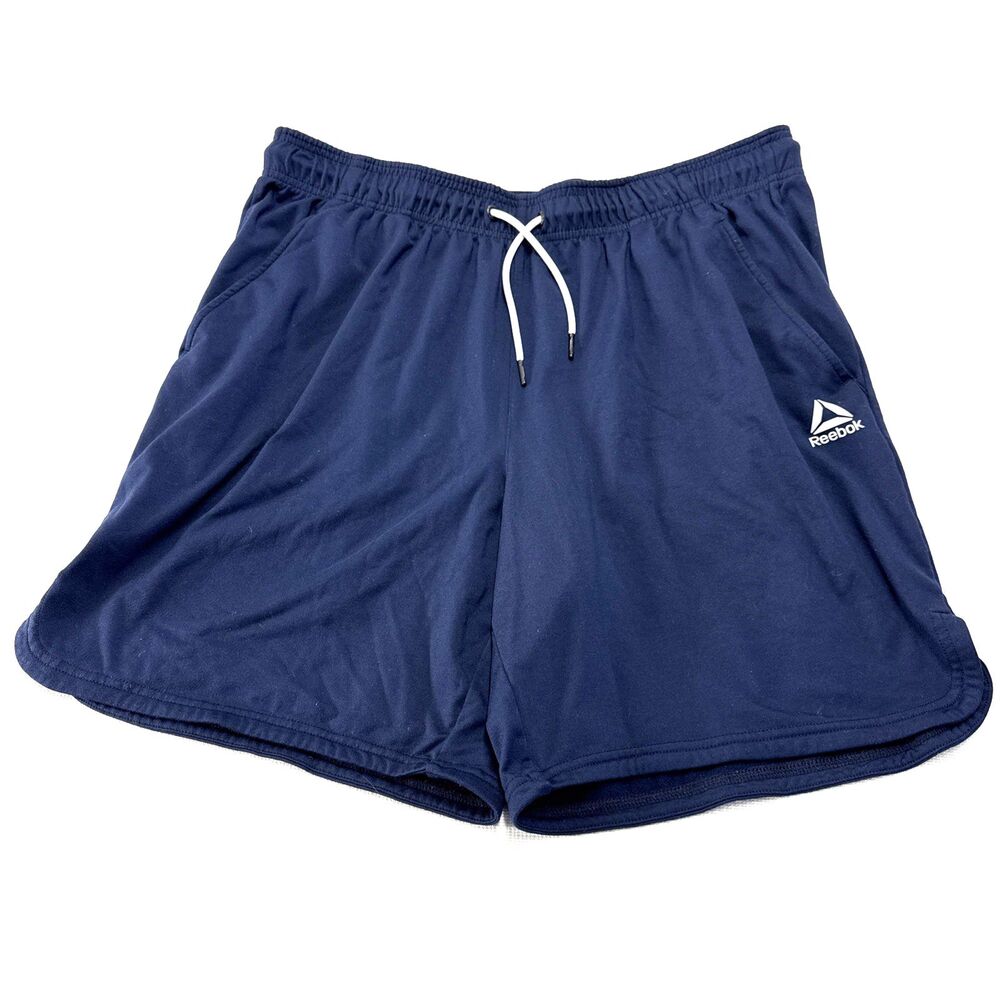 Reebok Mens Navy with Logo Athletic Shorts Elastic Waist Drawstring - XL